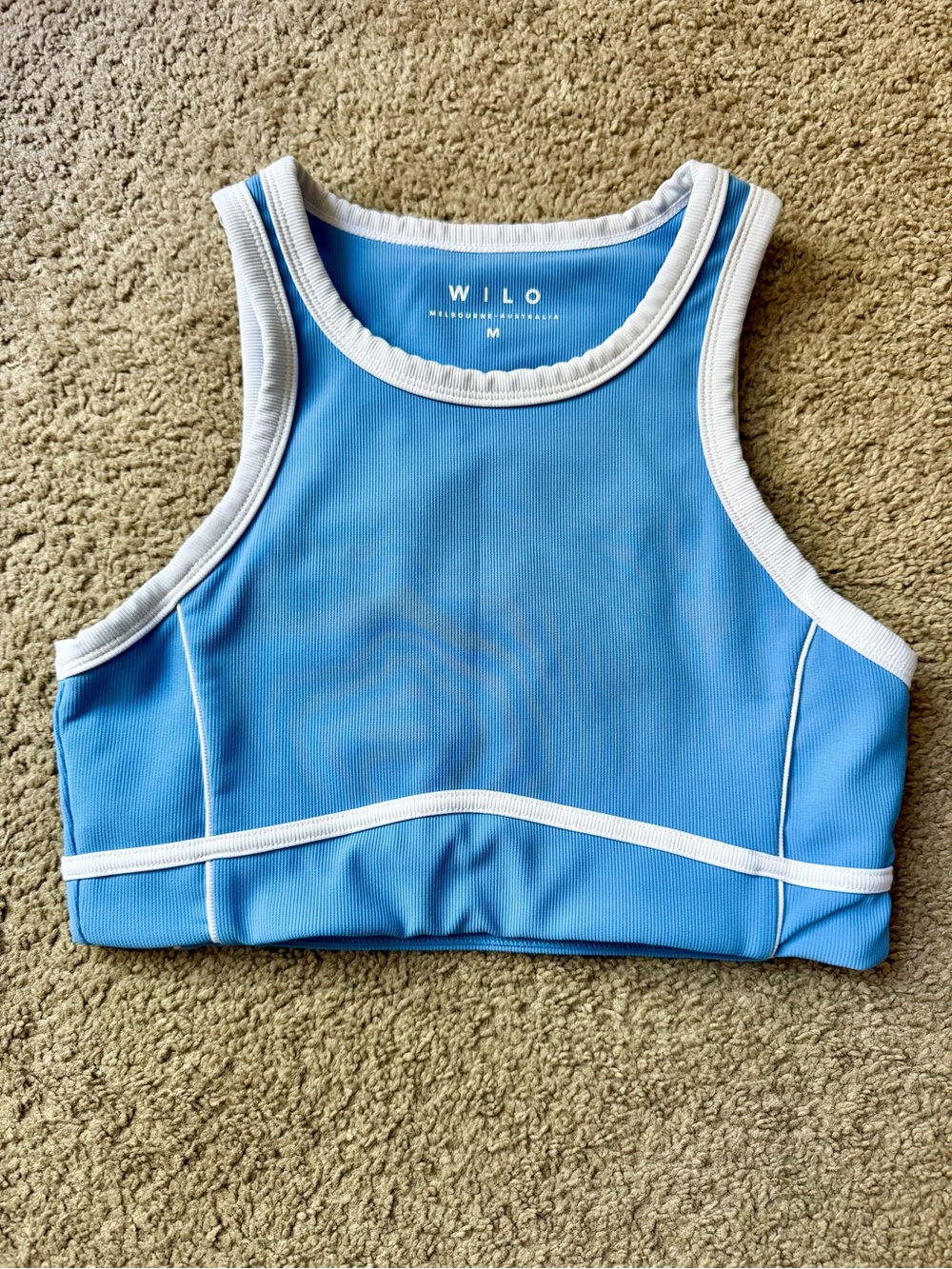 Wilo Sky Blue Contrast-Trim Crop Top